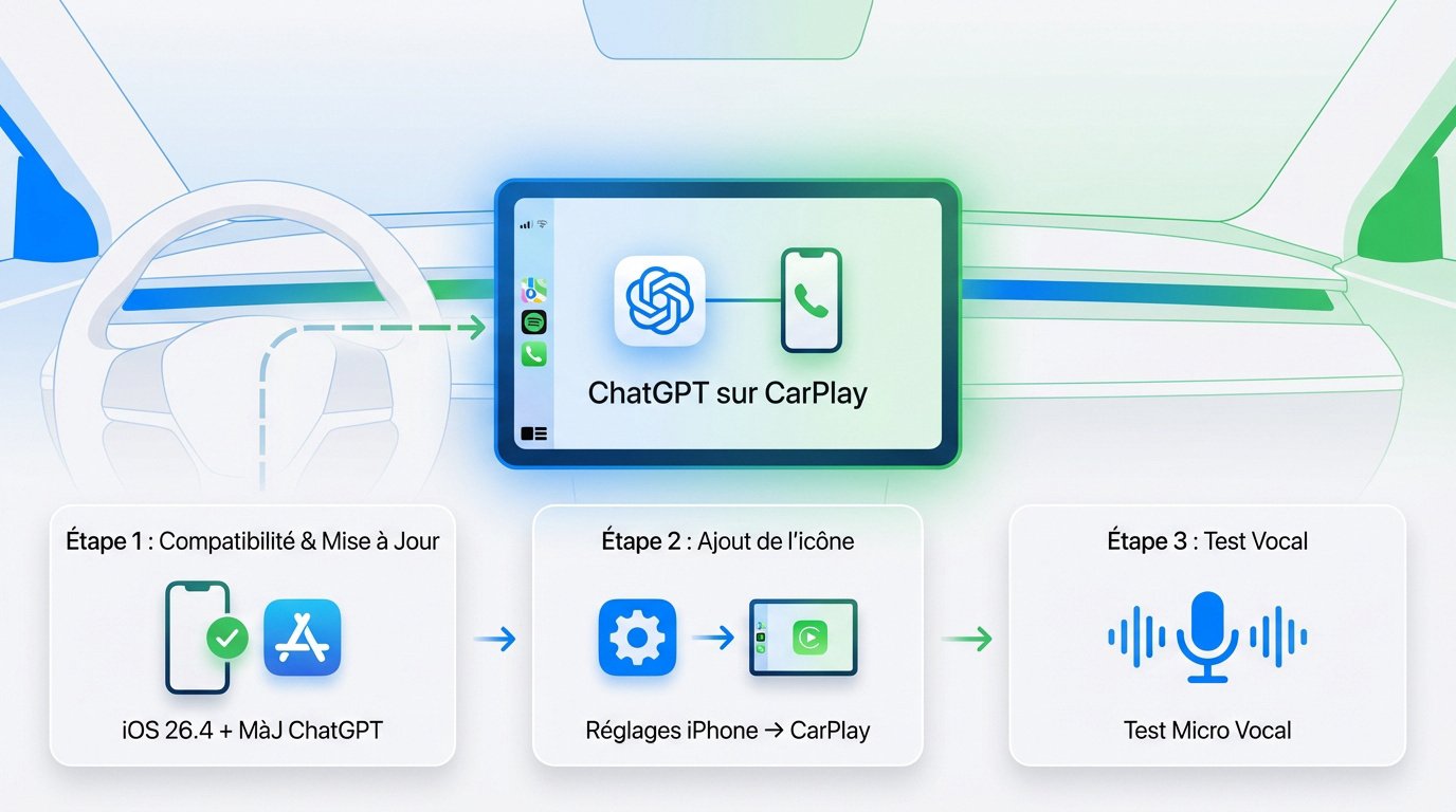 Interface de configuration de ChatGPT sur le système Apple CarPlay d'un véhicule
